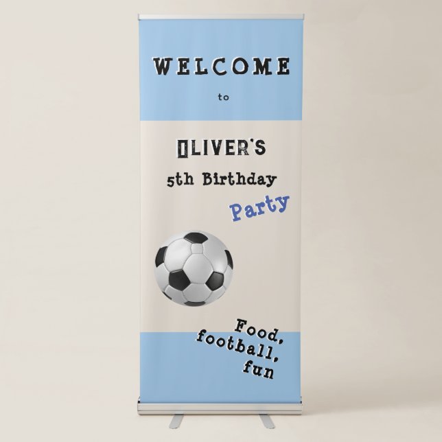 Soccer Football Kids Birthday Party Blue Welcome Retractable Banner (Front)