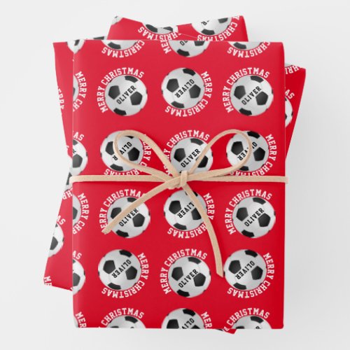 Soccer Football Kids Name Sports Merry Christmas Wrapping Paper Sheets