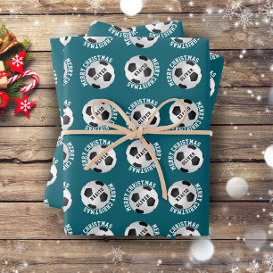 Soccer Football Kids Name Sports Merry Christmas Wrapping Paper Sheets
