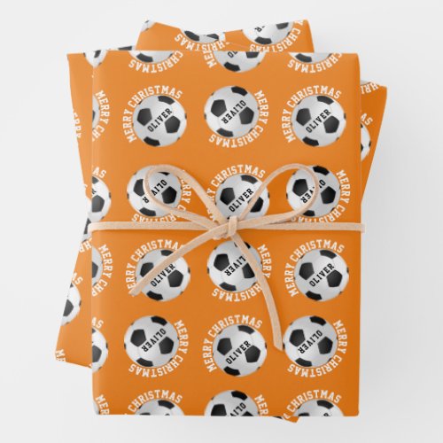 Soccer Football Kids Name Sports Merry Christmas Wrapping Paper Sheets