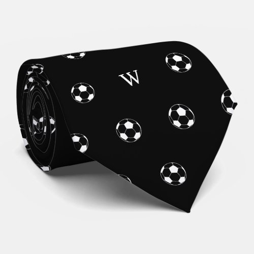 Soccer Football Lover Gift Monogram Initials Black Neck Tie