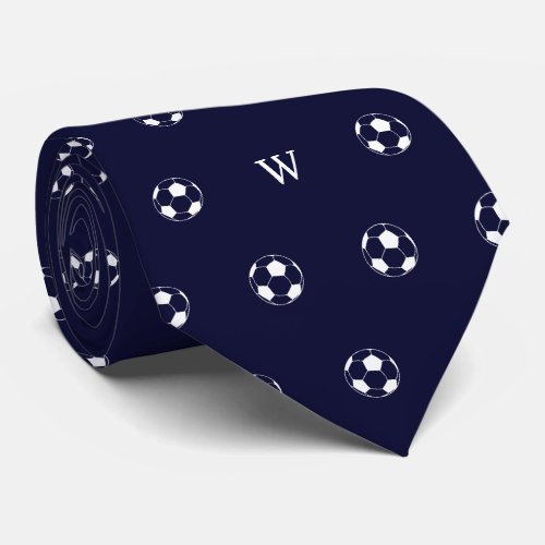 Soccer Football Lover Gift Monogram Initials Blue Neck Tie