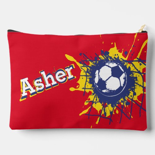 Soccer football net boys name red pencil case or accessory pouch