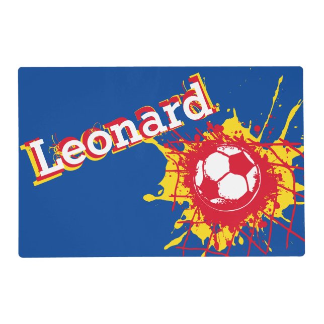 Soccer football net splat boys name  placemat (Front)