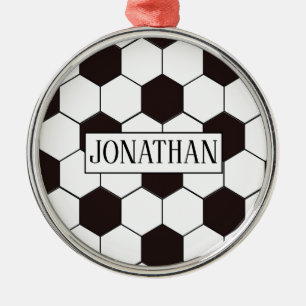 Soccer   Football pattern Customizable   Own name Metal Ornament