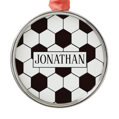 Soccer | Football pattern Customizable | Own name Metal Ornament