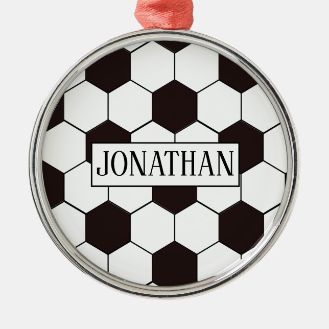 Soccer | Football pattern Customizable | Own name Metal Ornament (Front)