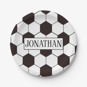 Soccer   Football pattern Customizable   Own name Paper Plates