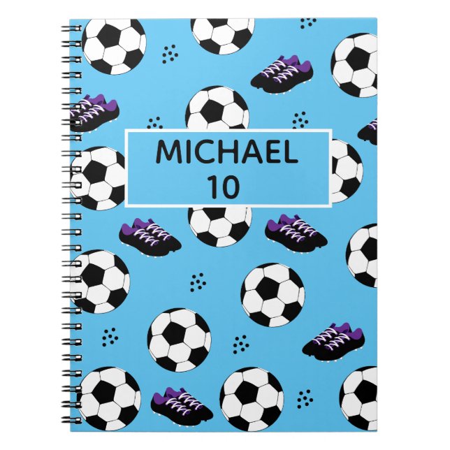 Soccer Football Personalized Name And Number blue Notebook (Front)
