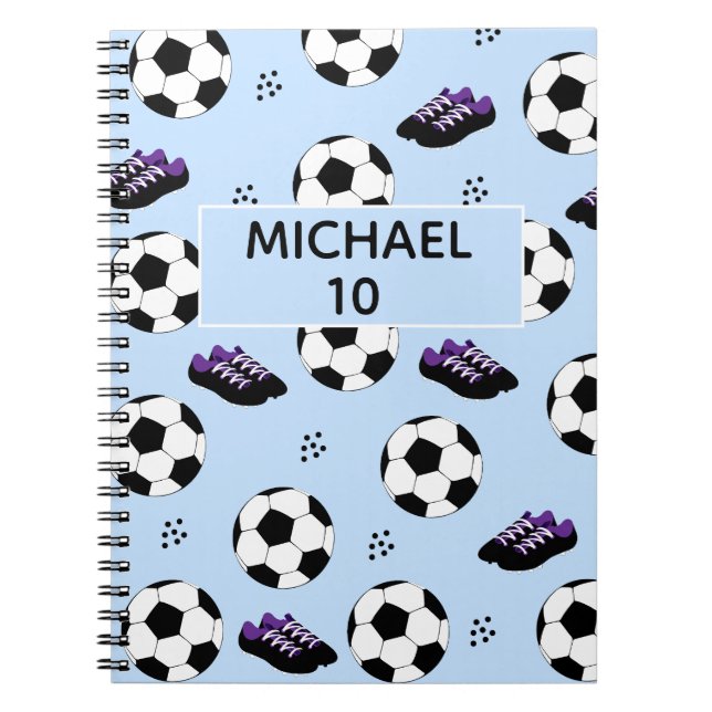 Soccer Football Personalized Name And Number blue Notebook (Front)