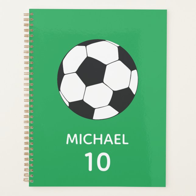 Soccer Football Personalized Name And Number Green Planner (Front)