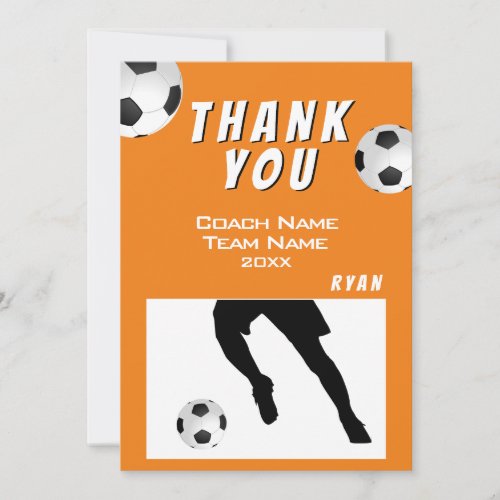 Soccer Football Player Ball Orange Coach  Thank You Card