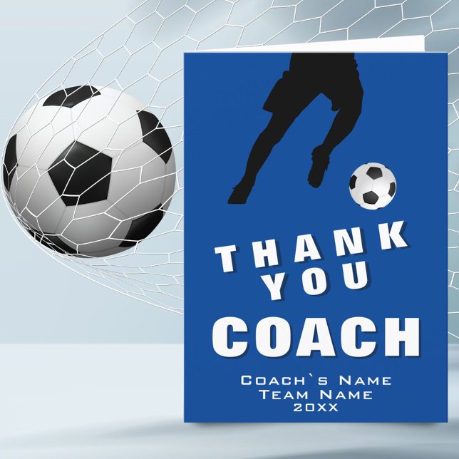 Soccer Football Player Blue Thank you Coach Card (Creator Uploaded)