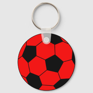 Soccer football red and black keychain