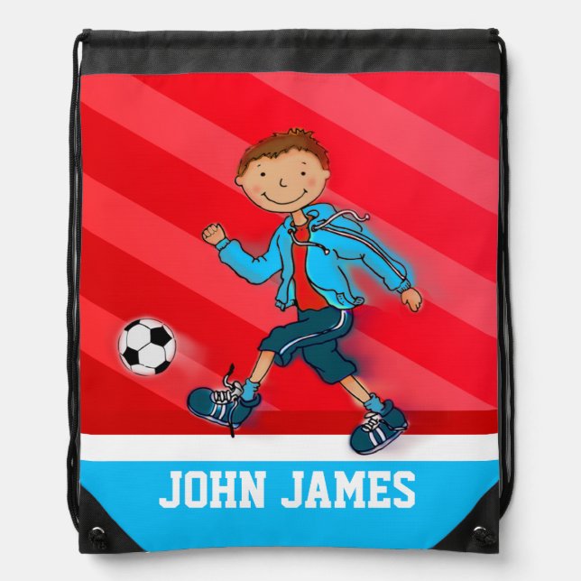Soccer / football red blue name drawstring bag (Front)