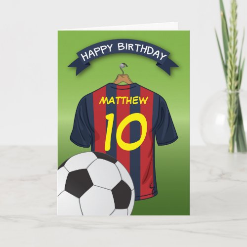 Soccer Football Red  Blue Stripe Shirt Birthday Card