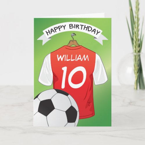 Soccer Football Red Shirt Custom Sports Birthday Card
