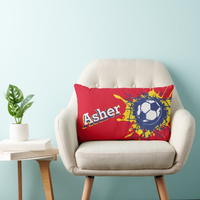 Soccer football red splat boys name  lumbar pillow (Chair)