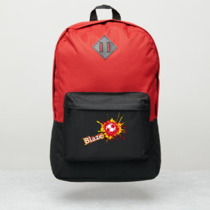 Soccer football red yellow blue score custom name port authority® backpack