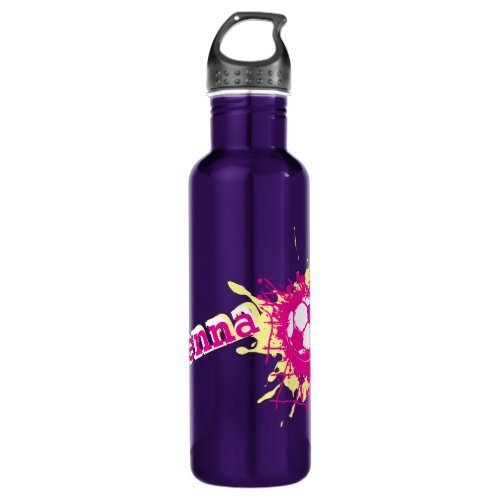 Soccer football splat girls name pink water bottle