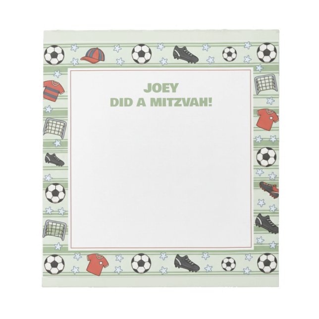 Soccer Football Sport Theme Personalized Mitzvah  Notepad (Front)