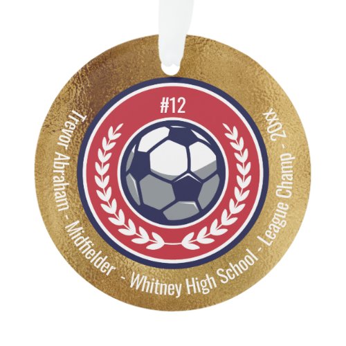 Soccer Football Team Gold Red White Blue Modern Ornament