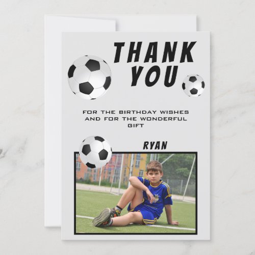 Soccer Football Thank you Birthday Photo Card