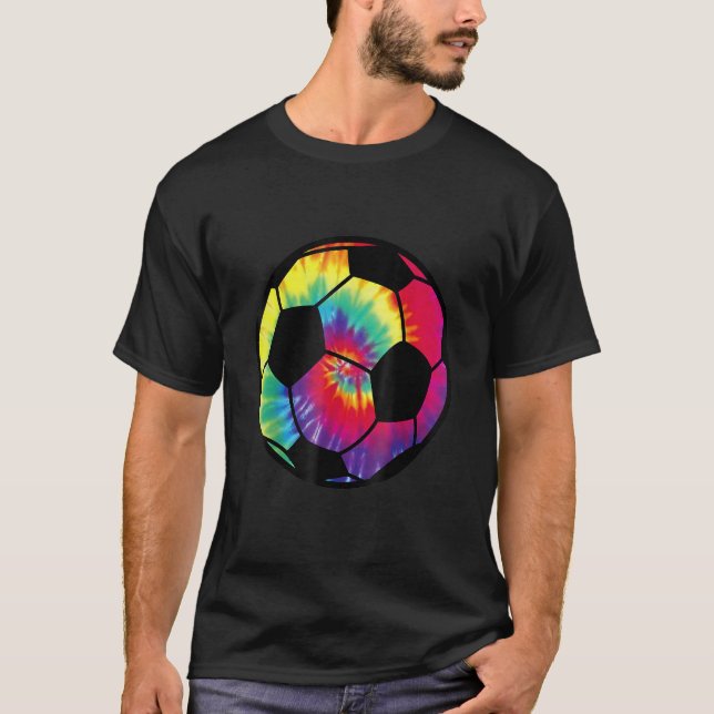 Soccer Football Tie Dye Rainbow Kids Boys Teenage  T-Shirt (Front)