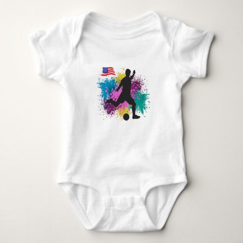 Soccer Football USA Grungy Color Splashes Baby Bodysuit