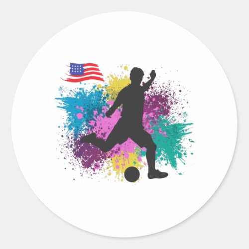 Soccer Football USA Grungy Color Splashes Classic Round Sticker