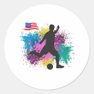 Soccer Football USA Grungy Color Splashes Classic Round Sticker