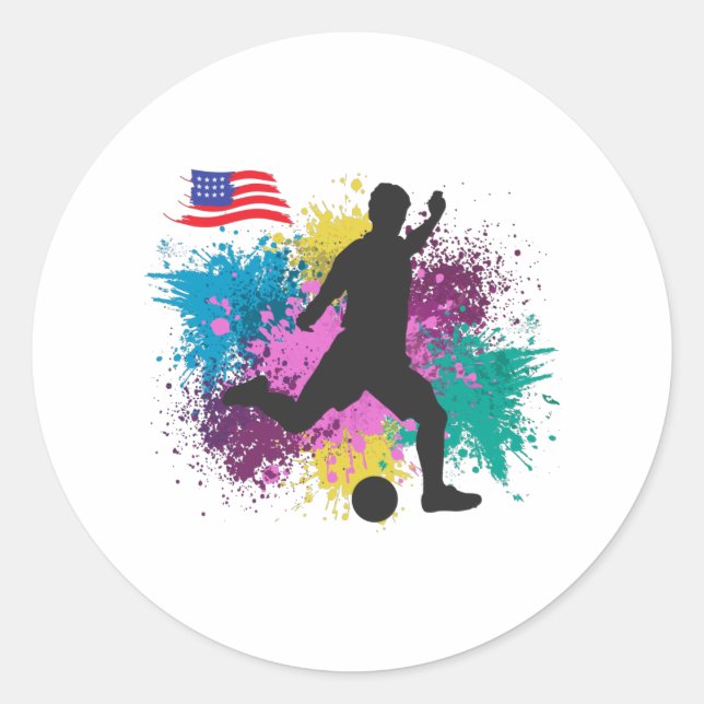 Soccer Football USA Grungy Color Splashes Classic Round Sticker (Front)