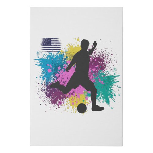 Soccer Football USA Grungy Color Splashes Faux Canvas Print