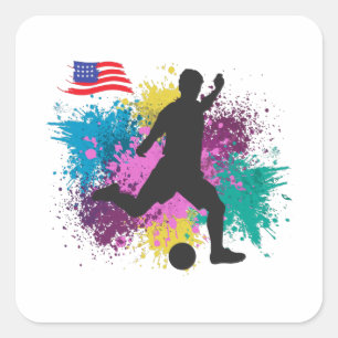 Soccer Football USA Grungy Color Splashes Square Sticker