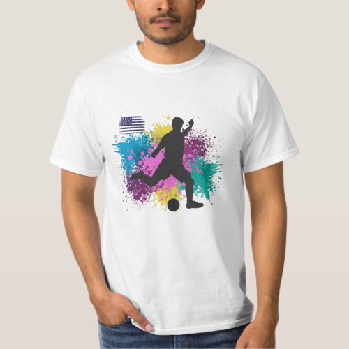 Soccer Football USA Grungy Color Splashes T_Shirt