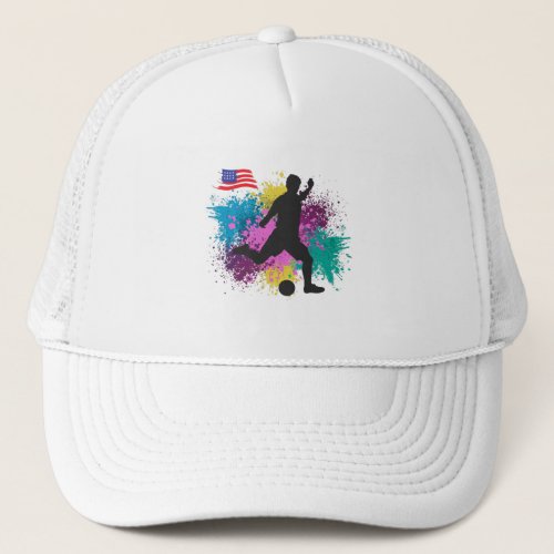 Soccer Football USA Grungy Color Splashes Trucker Hat