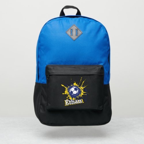 Soccer football yellow blue score custom name port authority backpack