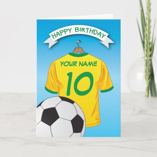 Soccer Football Yellow Green Shirt Custom Birthday Card