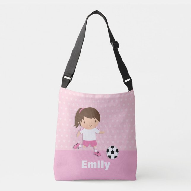 Soccer Footballer Girl Pink Personalized Tote Bag (Front)