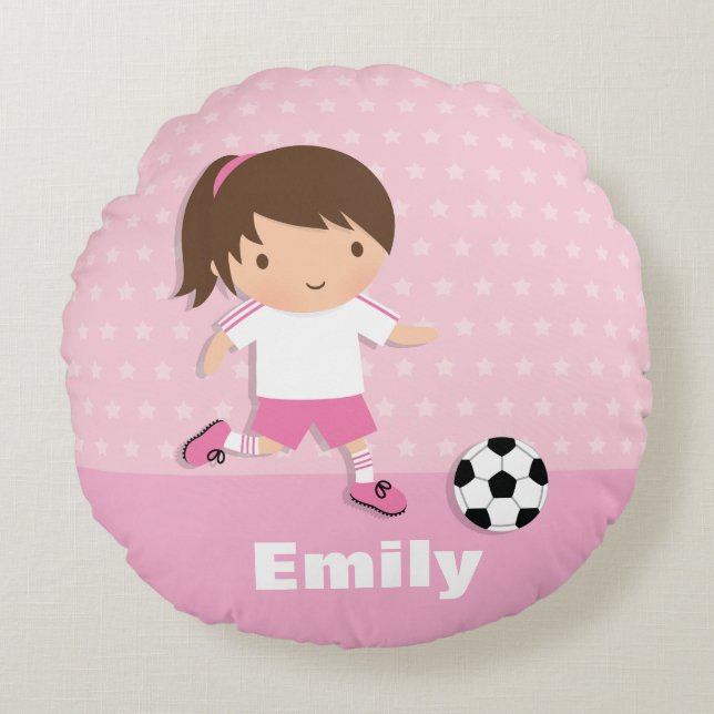 Soccer Footballer Pink Girls Room Decor Pillow (Front)