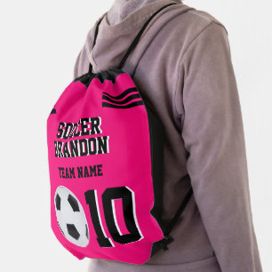 soccer fuchia Drawstring Backpack personalized gol