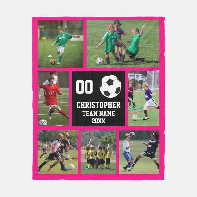 Soccer Fuchsia w/ Player Name Fleece Blanket (Front)