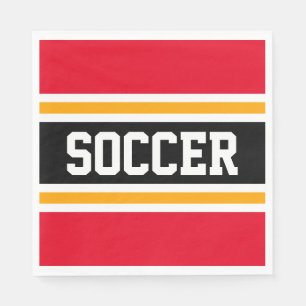 SOCCER Fun Bright Red Black Orange Racing Stripes Napkins