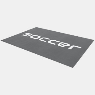 SOCCER Fun Sporty Modern White Gray Background Outdoor Rug