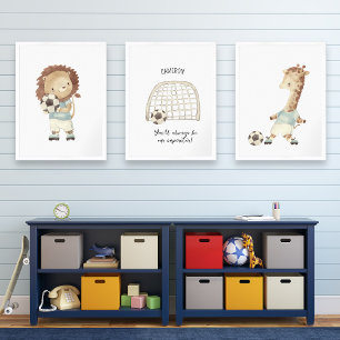 Soccer Futbol Player, Kids Custom Text Name Wall Art Sets