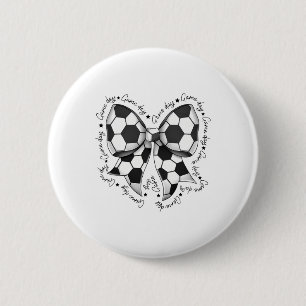 Soccer Game Day Bow Soccer Mom Girl Women Button