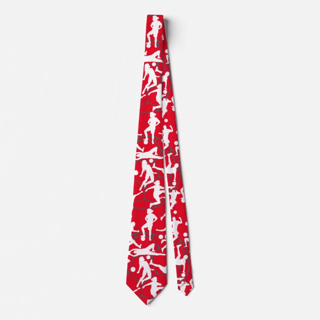 Soccer Game Pattern.b Red BG Neck Tie (Front)