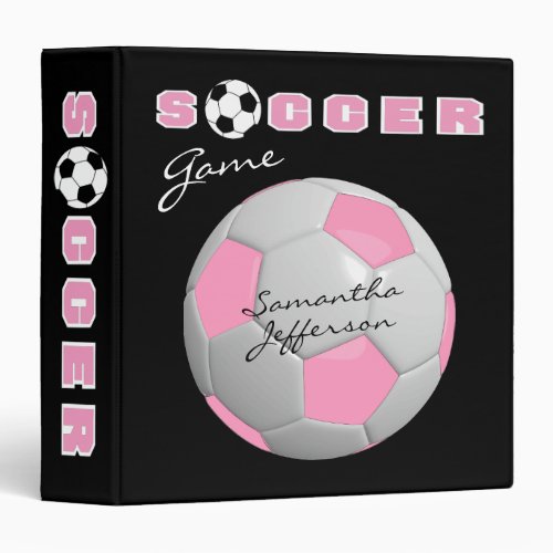 Soccer Game  Pink  DIY Name 3 Ring Binder