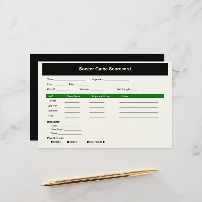 Soccer Game Scorecard Card (Front/Back In Situ)
