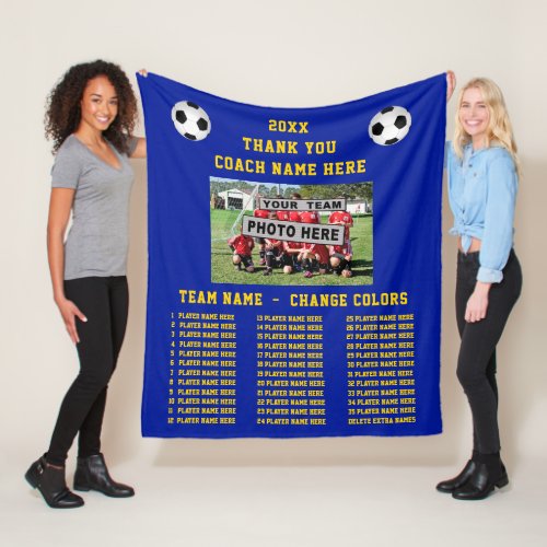 Soccer Gifts for Coaches Team PHOTO Player Names Fleece Blanket